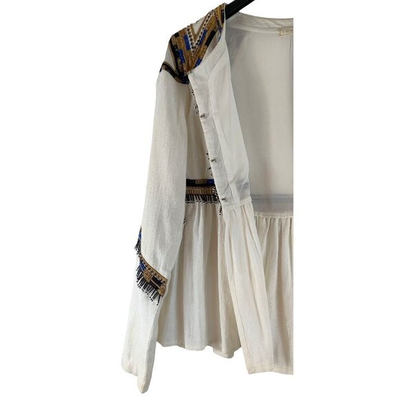 Lovestich Boho Blouse Cream Cotton Sz S Arabian Nights Beaded Hippie Embroidery - Picture 15 of 16